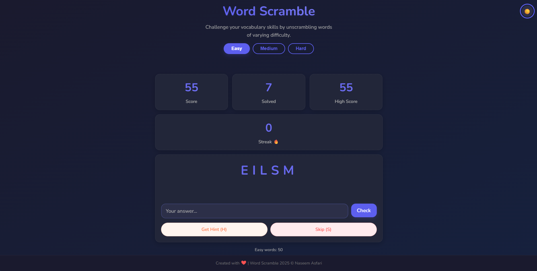 Word Scramble Game Screenshot